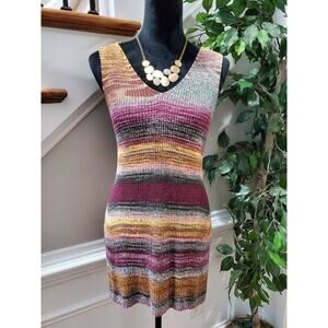 Loft Women Multicolor Striped 100%Viscose V-Neck Sleeveless Top Shirt Size Large
